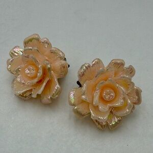 Vintage Floral Earrings in Peach and Gold Celluloid